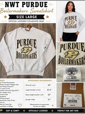 NWT Purdue Boilermakers Crewneck Sweatshirt  Large Gray Rivalry Threads
